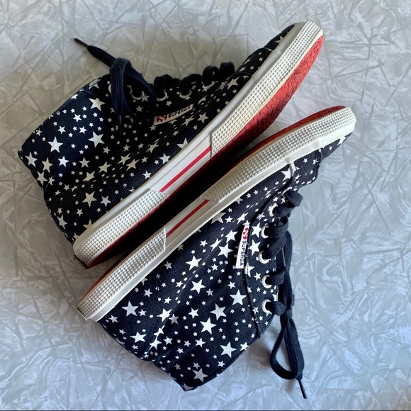 Superga Navy Stars High-Top Canvas Sneakers 7/7.5 - Picture 6 of 8